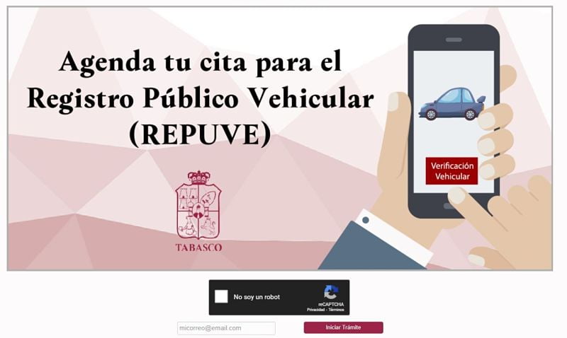 agendar cita previa para el registro publico vehicular Tabasco